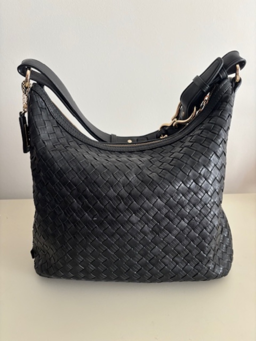 Cole Haan Black Woven Leather Purse With Gold Hardware - Excellent Condition!